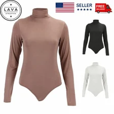 S-XL Women's Turtle Neck Bodysuit Long Sleeve Solid Stretch Tops T-shirt Leotard