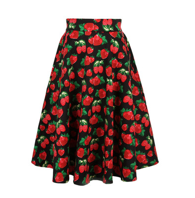 スカート Strawberry books garden skirt Cotton Strawberry Skirt A-line High Waist Retro Circle Swing