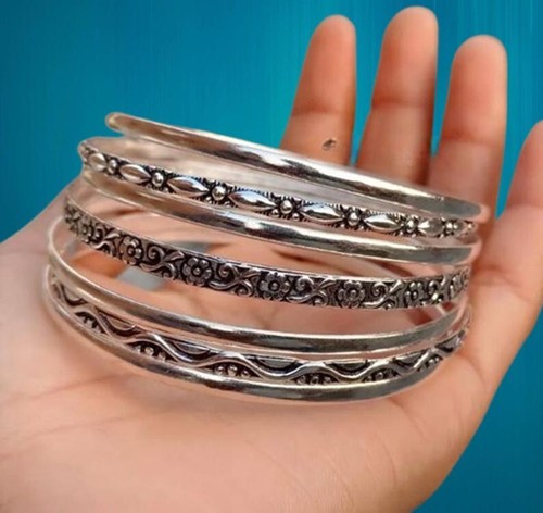 925 Sterling Silver Bangles, 7 Set Bangles, Stackable Bangles, Silver Bangle - Picture 2 of 3