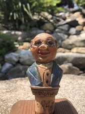 Antique Anri Hand Carved Painted Wood Mr. Pickwick Bottle Stopper Dickens Cork