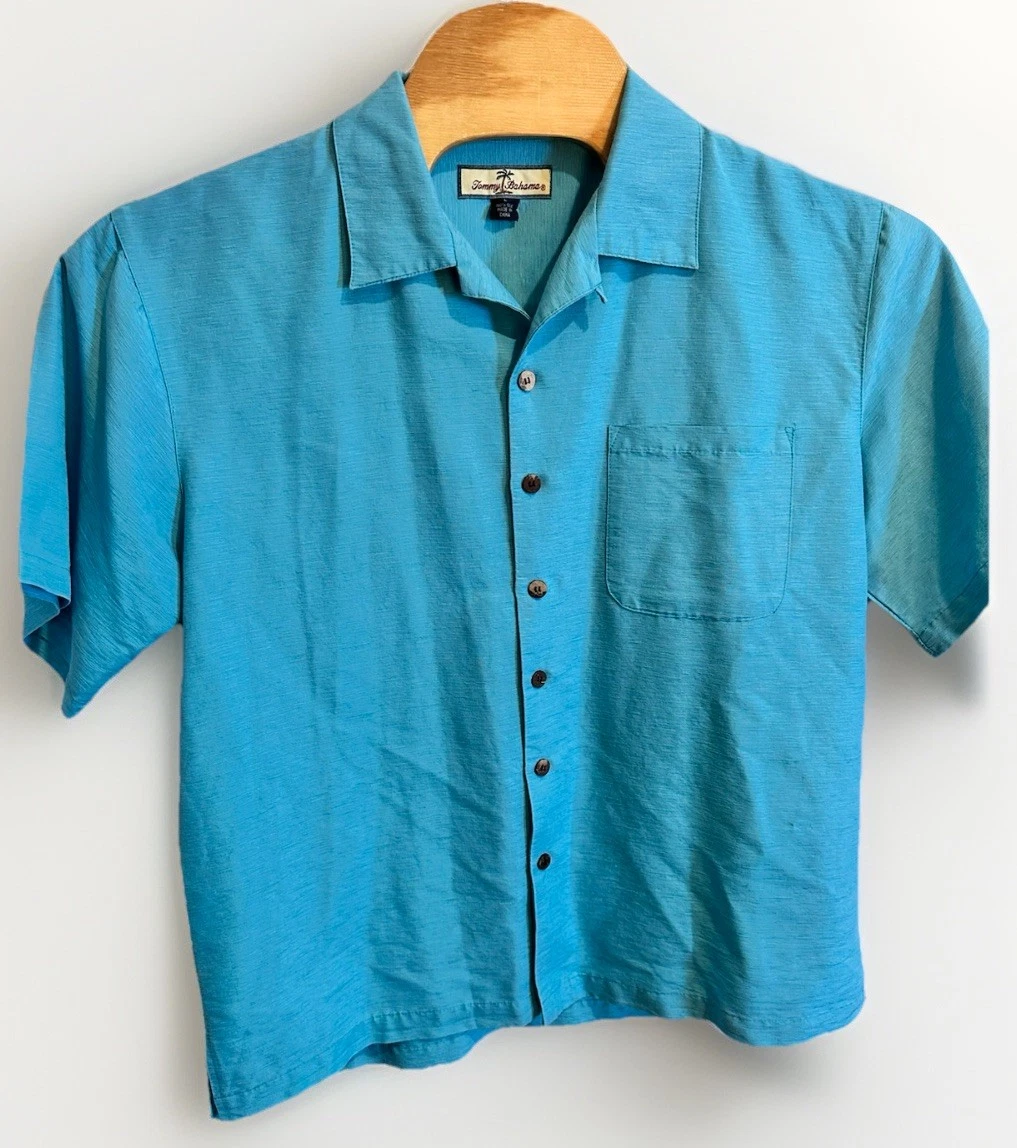 Tommy Bahama Silk Hawaiian Shirt Mens L Cafe Paradise Button Collar Travel Camp
