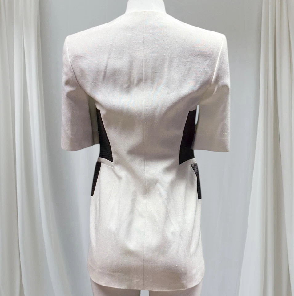 Falda y Chaqueta Gianfranco Ferre Lino Blanco Con Cuero Marrón Chocolate 38/S Foto 3 de 4