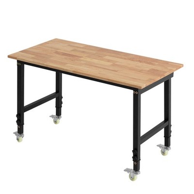 VEVOR 48 x 24 in Adjustable Workbench on Wheels 1500 lbs Oak Wood Top Workbench