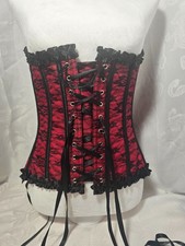 Red, Black Lace Overbust Corset Bustier Lace Up Gothic Burlesque Waist Cincher