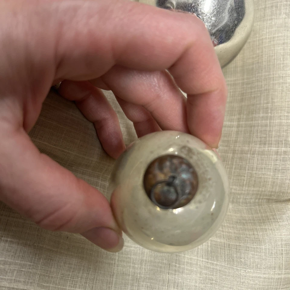 3 Antique Silver Kugel Ornaments Mercury Glass  Brass Cap Antique Finish - Image 3 of 4