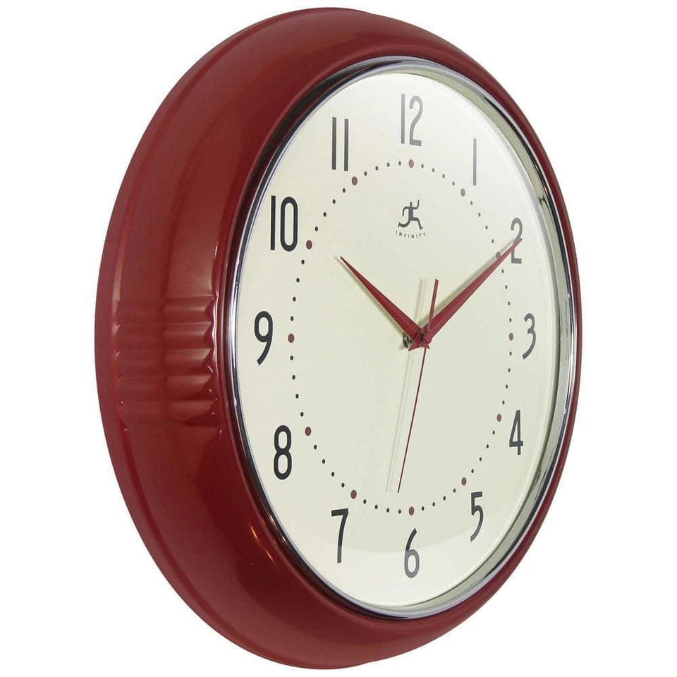 Infinity Instruments Wall Clock 15" Retro Round Red Aluminum Vintage-Inspired - Image 2 of 4