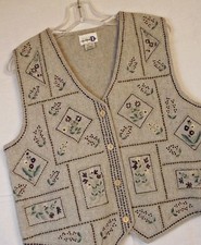 Vintage Paul Harris Design Womens Felted Wool Bld Gray Vest Embroidered Flowers