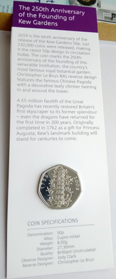 #ad 2019 Kew Gardens 50p Coin Brilliant Uncirculated From Royal Mint Set See Note GBP 85.82