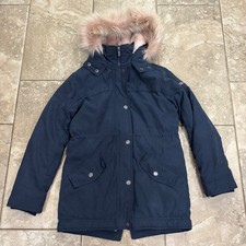 Abercrombie Kids Girls Navy Blue Faux Fur Lined Parka Jacket Hooded 13/14