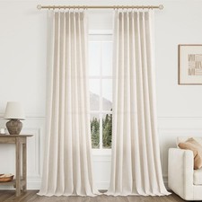 Natural Cream Pleated Linen Curtains 94 Inches Long for Living Room Bedroom P...