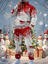 Autumn new Christmas elk snowflake print men's casual sweater sweatpants set,