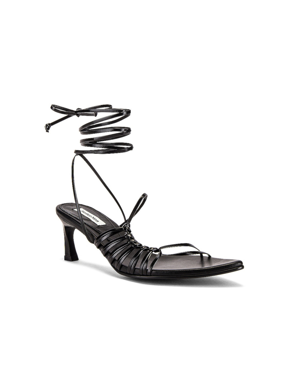 REIKE NEN Women's Black Leather Strappy Knotted Padded Pointed Toe Sandals Size 36