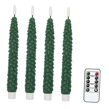  Christmas Tree Flameless Taper Candles Flickering with Remote Timer, 4-Green