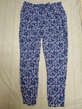 BHS Ladies Floral Print Trousers Blue Lightweight Summer Casual Pants Size UK 14