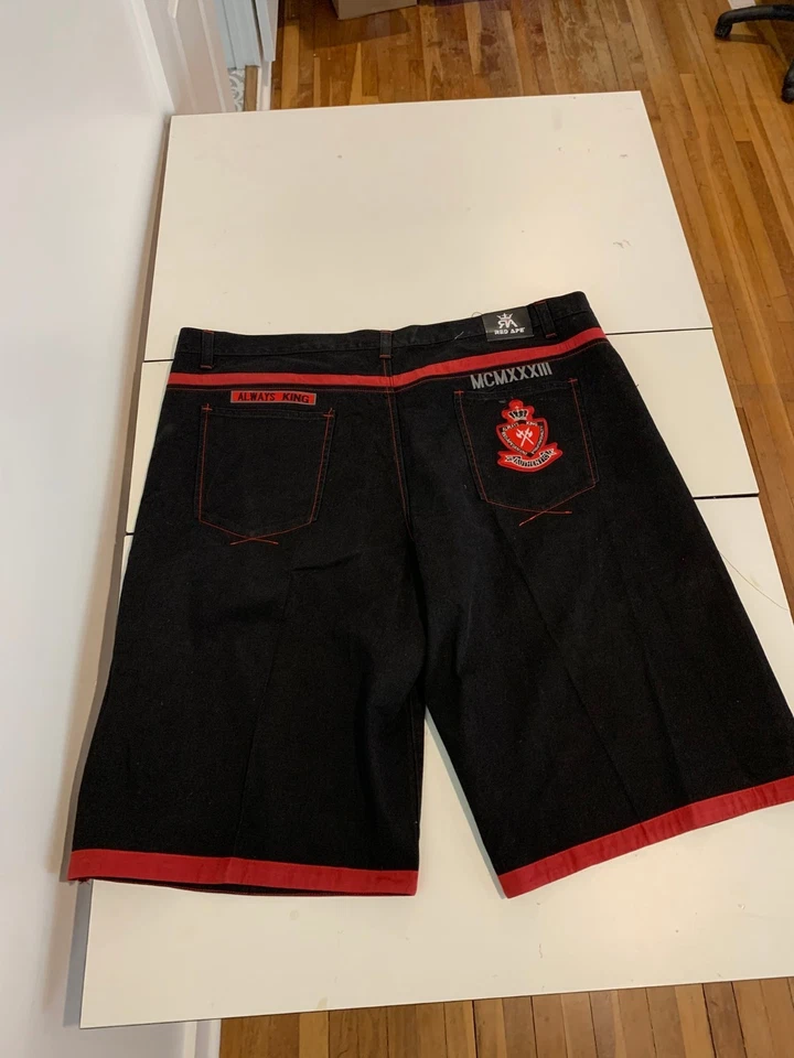 Red Ape джинсовые шорты 52 черный мешковатые Jorts вышитый винтажный Y2K гранж Cyber - Изображение 2 из 4