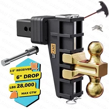 Adjustable Trailer Hitch Fit 2.5" Receiver 6" Drop Hitch 28000LBS Heavy Duty