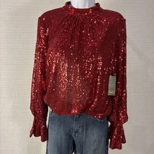 Women’s Bold Elements Fun & Sassy Red Holiday Sequined Flared At The Wrist NWT
