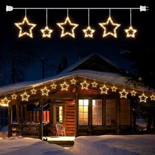 Christmas Star Icicle String Lights with 6 Drops - 9ft Star Window Lights wit...