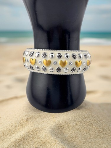 Brighton White Gold Silver Rockin Hearts Enamel Cuff Bracelet