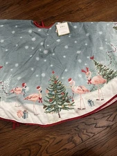Coastal Collection 50” Christmas Tree Skirt  Flamingos Decorating Trees Beaded
