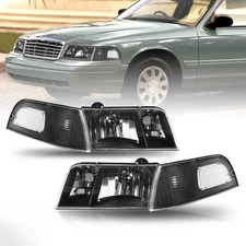 For 1998-2011 Ford Crown Victoria Headlight+Corner Signal Lamp Pair LH+RH