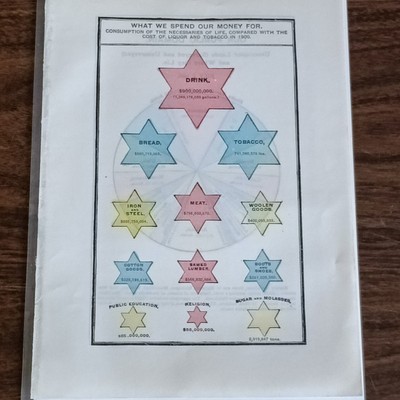 1901 Antique Double-Sided Chart   US Public Land Use & Spending Habits