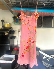 Women's 100 Silk Pink Floral Full Slip, Size S, Adjustable Strap