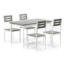 5pcs Dining Table Set for 4 Grey & White Kitchen Table w/Chairs for Living room