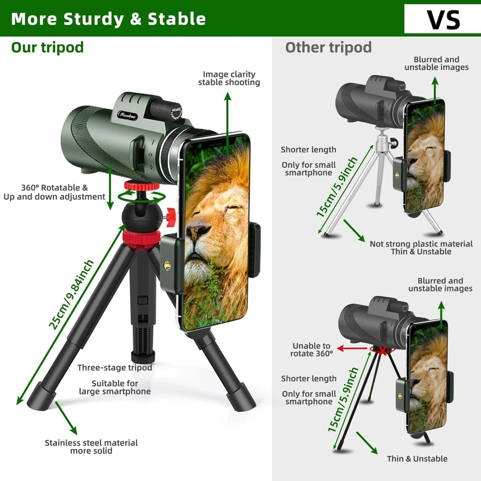 40x60 HD Monocular Telescope Green with Tripod Smartphone Adapter - Image 3 of 4