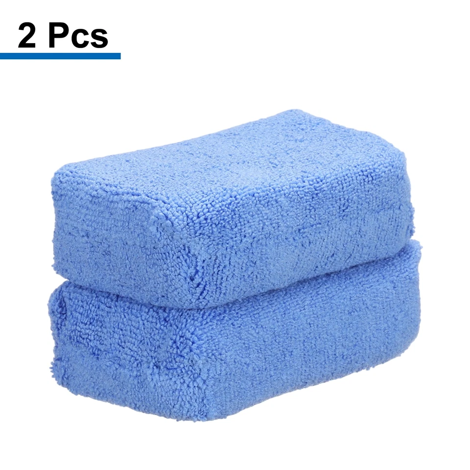 2pcs Microfiber Car Wash Sponge 4.7"x3.2" Non-Scratch Foam Applicator Pads Blue Foto 3 de 4