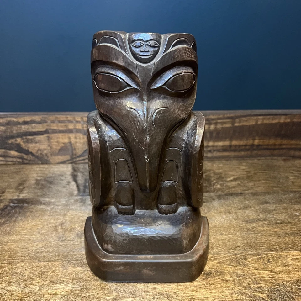 Sujetalibros tótem Amos Wallace Griffins Alaska c1967 par pesado tallado de colección Foto 3 de 4