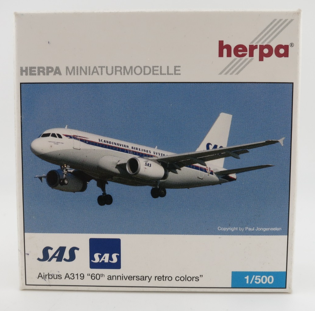 Herpa SAS Scandinavian Airbus A319 Model - 60th Anniversary Retro