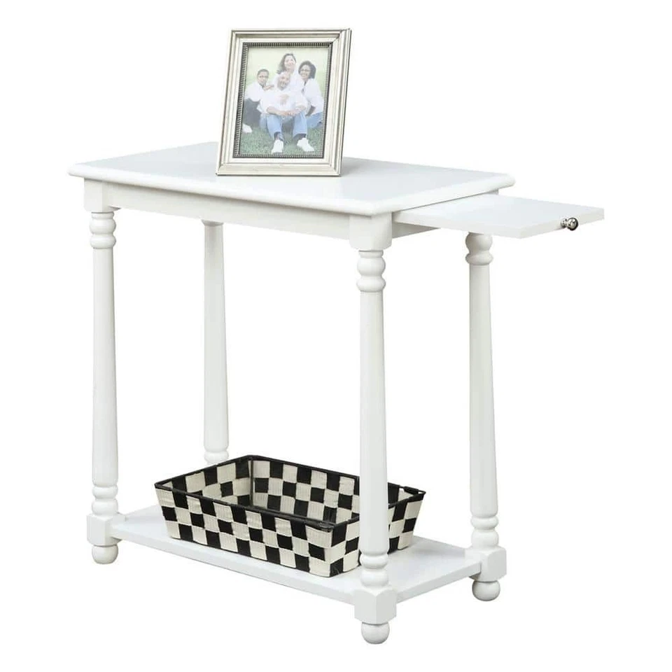 End Table French Country White Regent Smooth Veneer Finish Pull-Out Shelf - Image 2 of 4