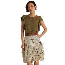 NWT Lauren Ralph Lauren Striped Floral Crinkle Georgette Skirt Feminine Twee