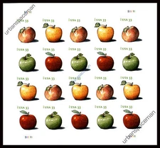 4727b-30b 4730b Apples 4 Designs Imperf Pane of 20 No Die Cuts