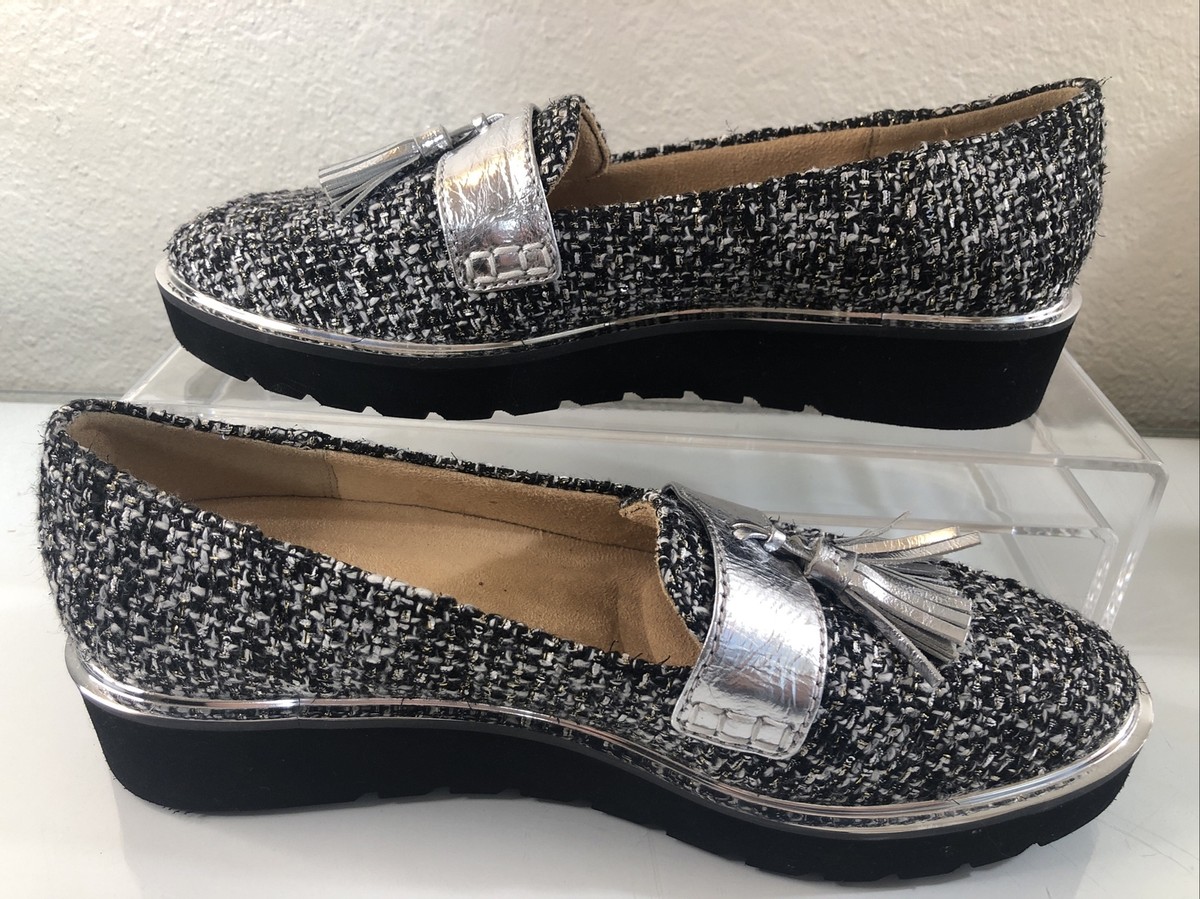 Naturalizer M Women's Tweed Loafer Flat Silver Tassel Shoes