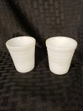 VINTAGE AKRO AGATE CHILDS TUMBLERS - WHITE - SET OF 2