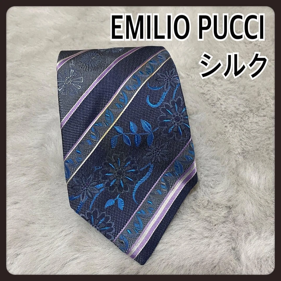 Corbata Emilio Pucci Seda Floral Rayas Azul Marino Hecha en Italia Sin accesorios Foto 2 de 4