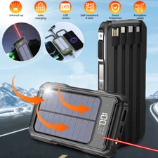 Super 40000mAh 4-USB Portable Charger Solar Power Bank w/ 4 Cables & Laser Light