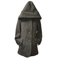 Walt Disney Womens L/xl Hooded Wool Gray Tweed Pea Coat, Euc, R1