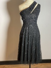 ADRIANNA PAPELL One Shoulder Sequin Detail Dress, SIZE-4, COLOR-BLACK
