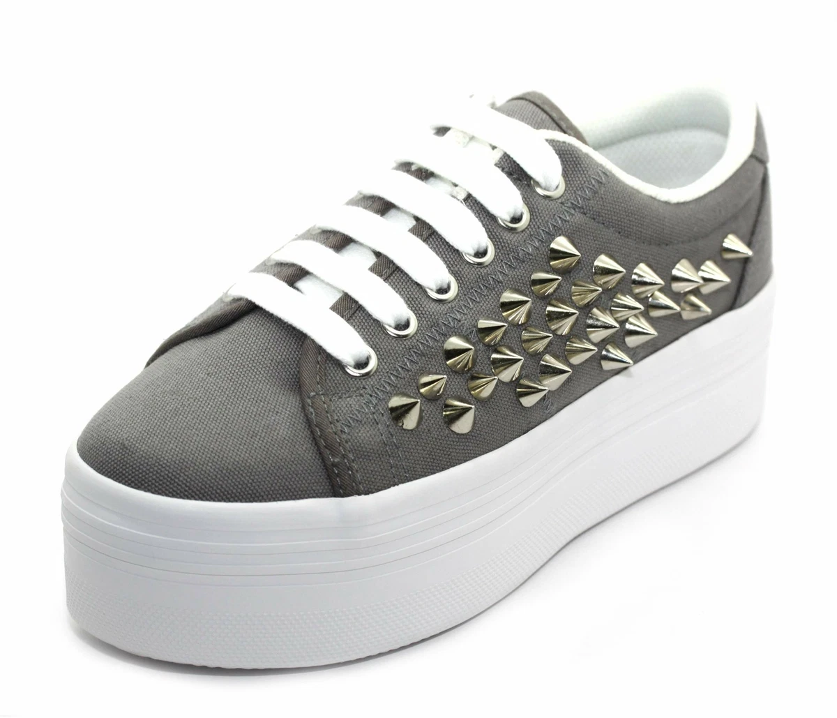 JC Play Womens Grey Silver White Zomg Spike Canvas Platform Shoes
