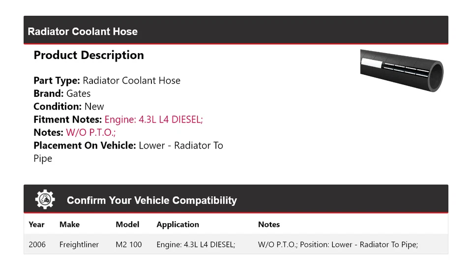 Puertas de manguera de refrigerante de radiador Freightliner M2 100 2006 Foto 2 de 4