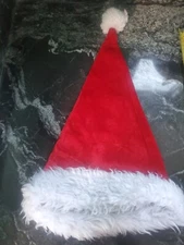 Santa Hat Red Velvet – Extra Fluffy White Faux Fur Trim – Christmas Holiday Cap 