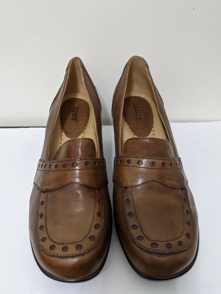 Earth женщин Lantana миндаля коричневый кожаный мокасины насосы каблуки туфли 10 B - Изображение 3 из 4