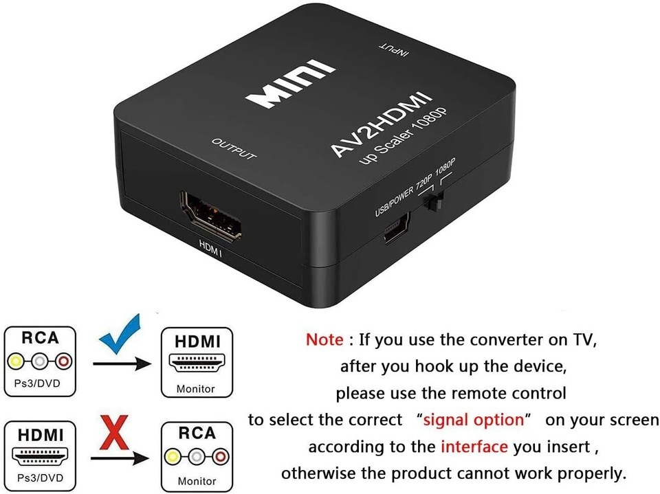 Convertitore Rca Av A Hdmi Hd Cvbs Adattatore Audio Video