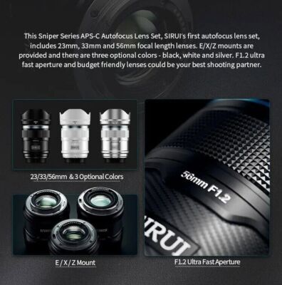 Sirui 23mm 33mm 56mm F1.2 APS-C Auto Focus AF Lens for Sony E