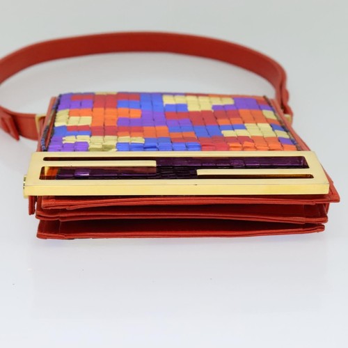 FENDI Sequin Shoulder Bag Leather Red Auth 113262 - Picture 6 of 24