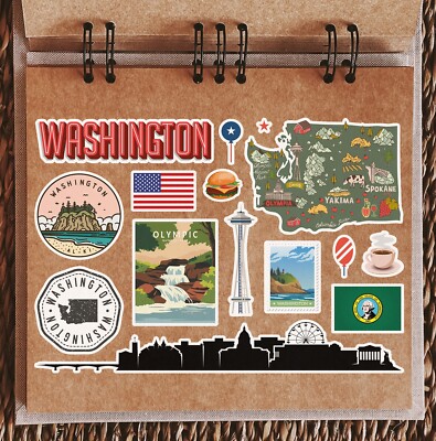 A5 Aufkleberbogen Washington DC – Glänzende Vinyl-Aufkleber, 100 Mikron, USA Hauptstadt-Motive – Für Auto, Laptop & DIY