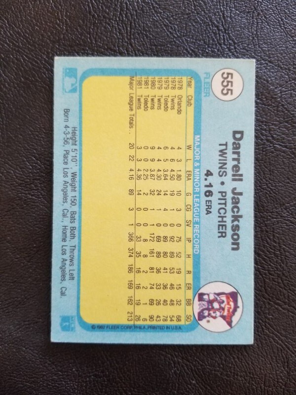 DARRELL JACKSON 1982 FLEER BASEBALL CARD #555 MINNESOTA TWINS